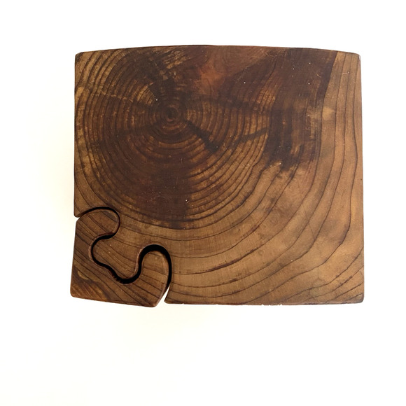 Vintage Signed Wooden Puzzle Box Toy 5 Pieces 3.5"x3"x2.5" Brown - Picture 5 of 10